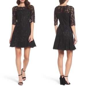 Eliza J Fit and Flare Lace Tulip Mini Dress Cocktail Black Size 2